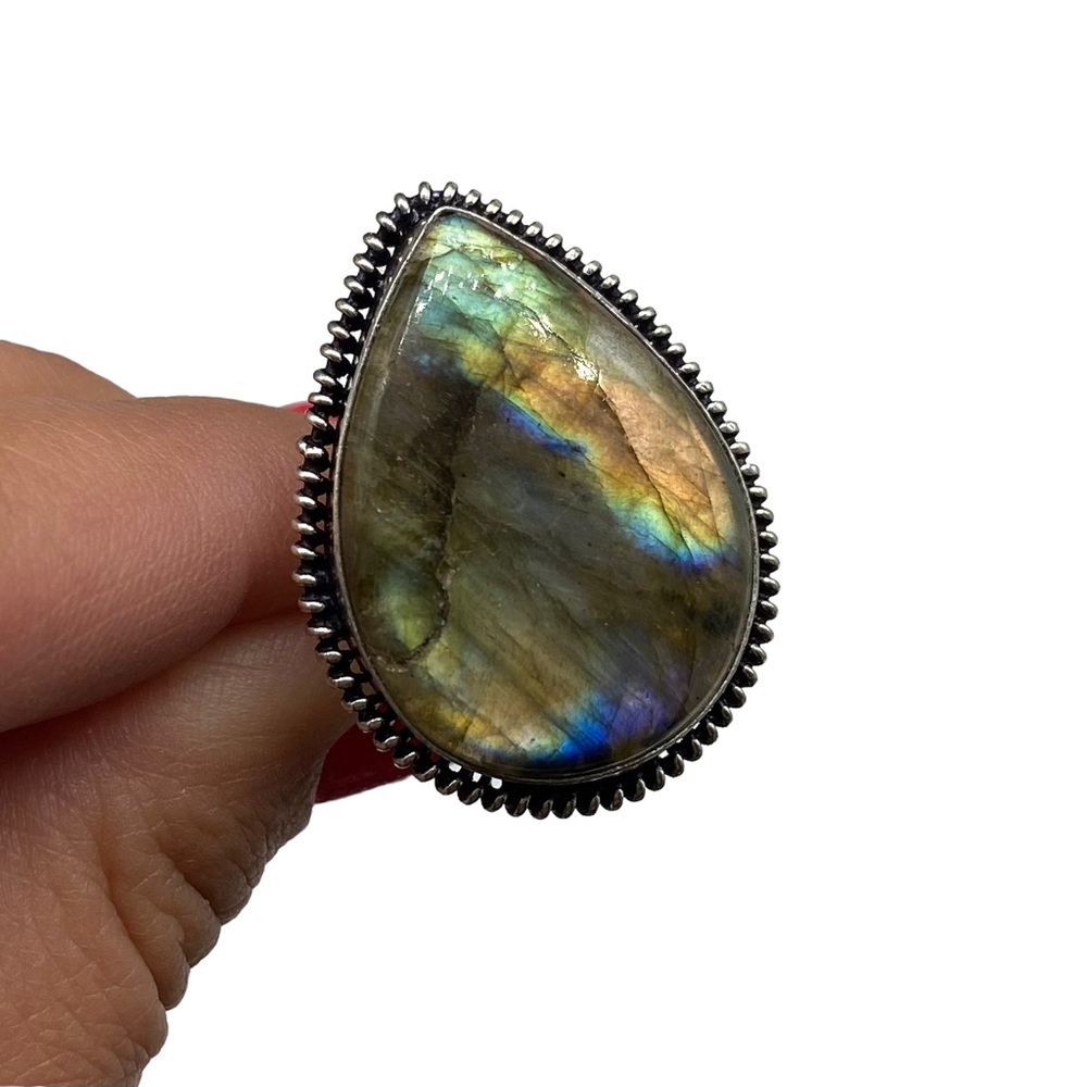 New Labradorite Teardrop Ring in 925 stamped sterling silver overlay setting - Picture 6 of 8
